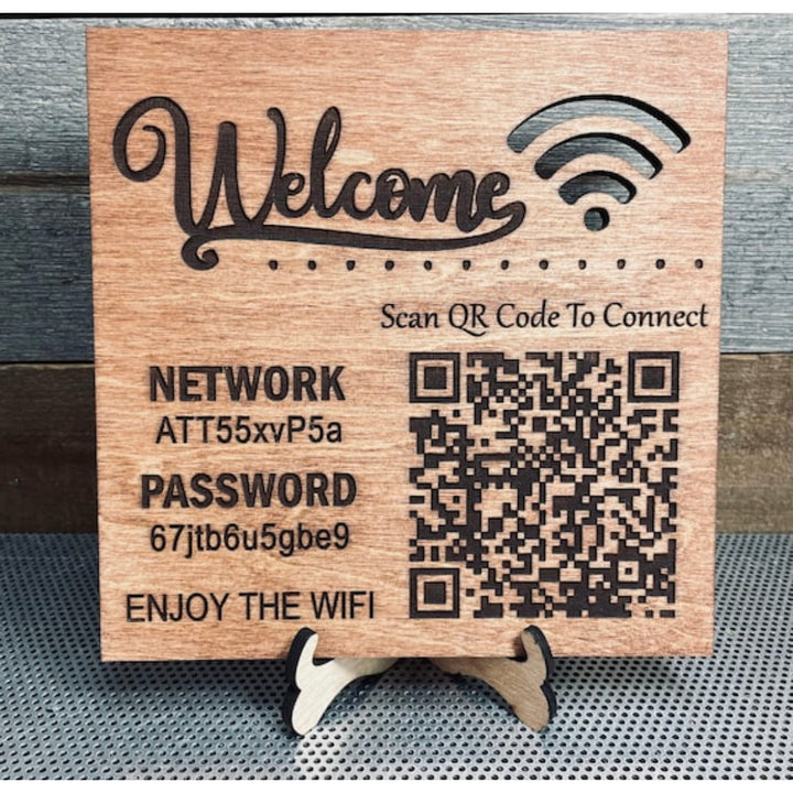 WiFi Password QR Code Wooden Sign
